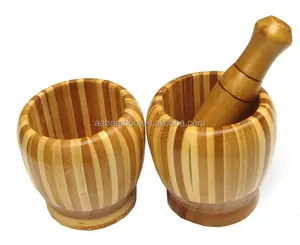 Carbonized and Natural Color Durable Bamboo Pestle and Mortar Set