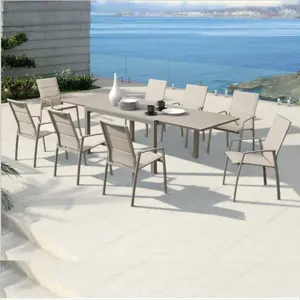 Florence Patio Wohn möbel grau Aluminium Esstische und Stühle Garden Plastic Rattan Restaurant Ess-Set für den Außenbereich