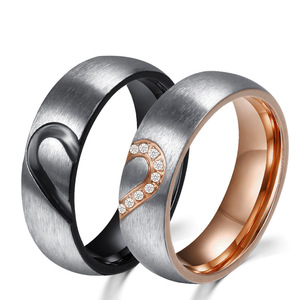 Anillo de boda de acero inoxidable para hombre y mujer, sortija con corazón, CZ, promesa - Product Image 1