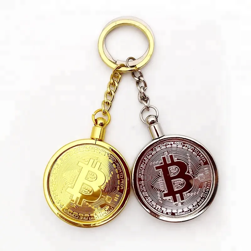 कस्टम धातु सिक्का bezel bitcoin सिक्का धारक चाबी का गुच्छा