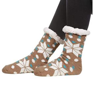 Chaussettes chaudes en tricot épais doublé de molleton, chaussons d'hiver à motif de flocon de neige de noël - Product Image 2