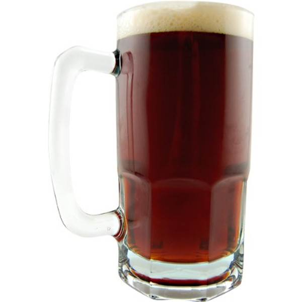 Dimensions 6''W (with handle) x 7 7/8H x 4D 34oz glass beer mug