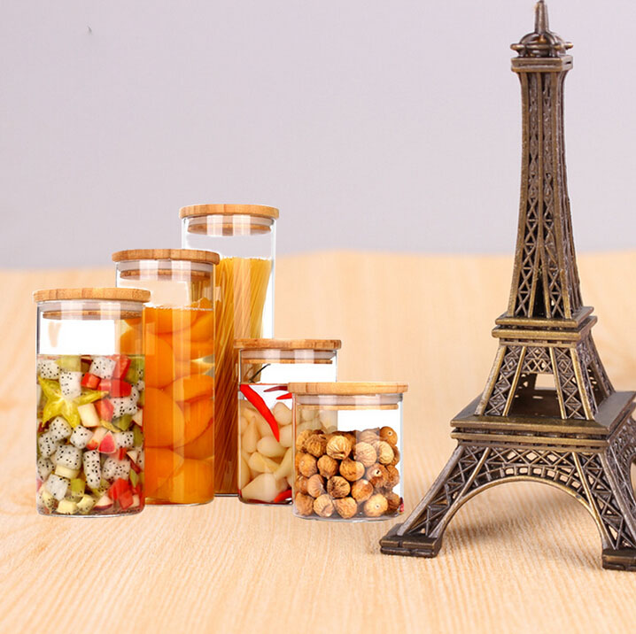 Haonai  popular bulk storage glass jar with wooden lid