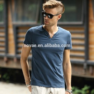 2015 nueva <span class=keywords><strong>moda</strong></span> Causal de algodón de punto con cuello en V manga corta hombres T-Shirt - Product Image 4