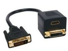 Homme DVI vers <span class=keywords><strong>HDMI</strong></span> Une femelle + DVI femelle <span class=keywords><strong>Y</strong></span> câble adaptateur séparateur - Product Image 1