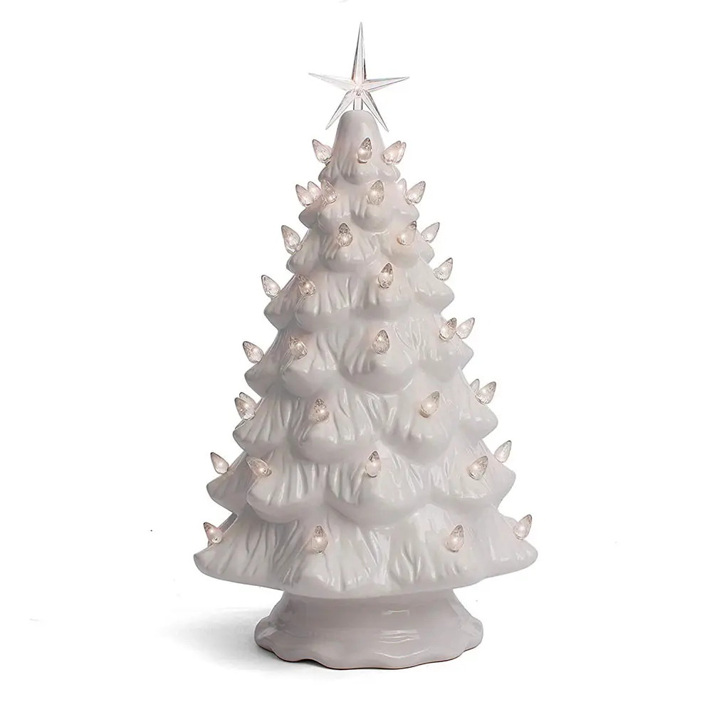 Tabletop Christmas Tree Lights Ceramic Large White Tree