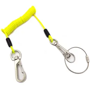 定制轻型秋季保护弹簧工具挂绳，带登山扣夹，带环端的盘绕可伸缩蹦极绳