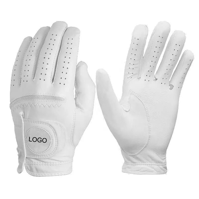 Custom Logo Hot Sales Super Soft All White Premium Cabretta Leather Golf Glove