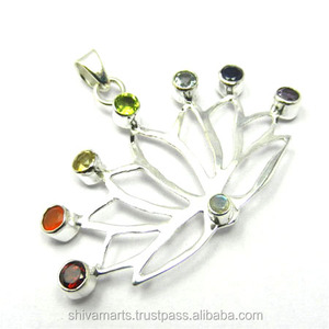 Colgante de plata de piedra multicolor Natural hecho a mano, joyería fina de Plata de Ley 925 para mujer, abalorios de collar chapados en oro rodio - Product Image 2