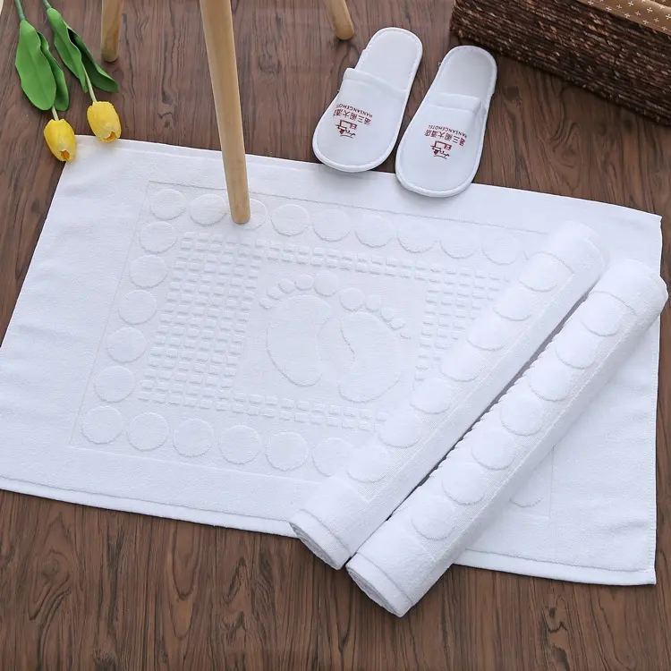 100% Cotton Durable Antislip Foot Mat Towel Emboss Pattern Terry Thick Hotel Bath Mat