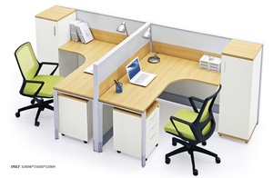 Modern <strong>2</strong>-Person Workstation Office <strong>Table</strong> Contemporary <strong>Computer</strong> Desk with Panel Wood Style - Product Image 5