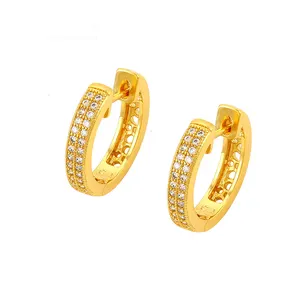 Xuping dubai gold 24K new design women's pave setting rhinestone zircon stone huggie earrings