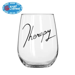 High quality classic decal design stemless tumbler glass wine goblet glass