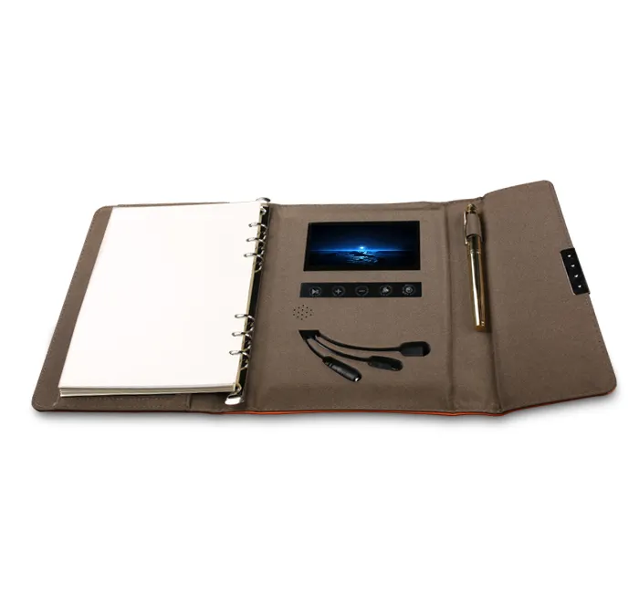 Luxus A5 leder 4,3 zoll video bildschirm business notebook mit power bank e für förderung unternehmen werbung