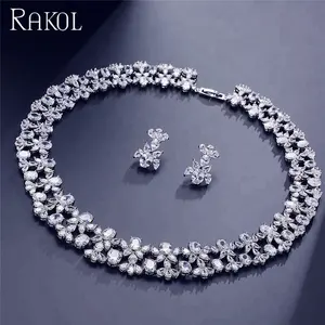 RAKOL SP296 Luxury women's jewelry set full fancy flower zircon bridal shining jewelry necklace earrings set