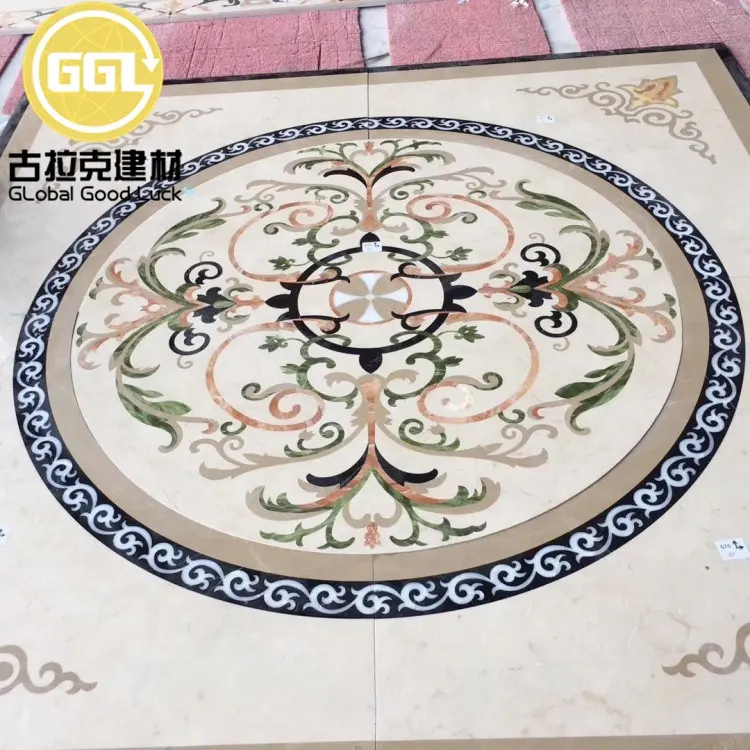 Fashion Lobby Cream Marfil Marble Waterjet Medallion Marble Flooring Design For Hotel