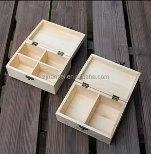 Hinged lid unfinished small wooden divider storage boxes OEM available