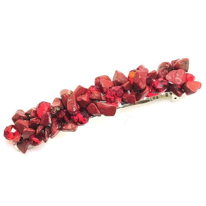 Red Coral Chip Barrette Hair Clip Red Coral Copper Hair Clip: Wire Wrapped Gemstone Barrette  main image 2