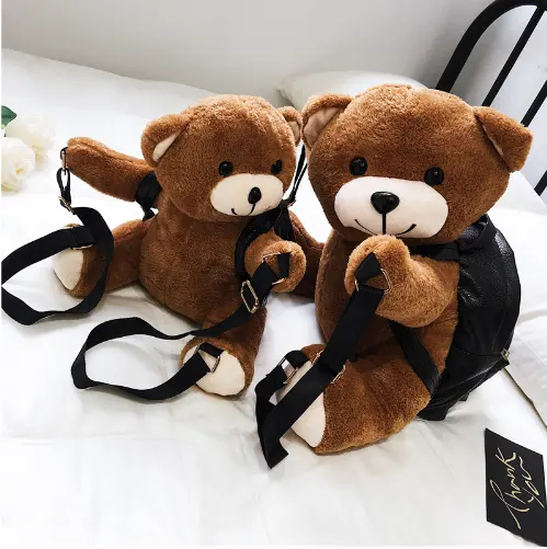 New cartoon Plush bear Backpack PU leather Women Girls Fashion Backpack Plush Teddy Bear Backpack School Bag for Girl