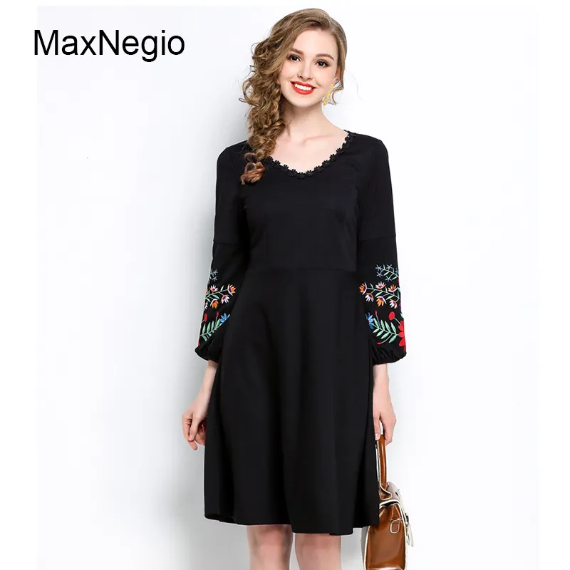 Maxnegio Cotton Classic Style of Dresses Women Anarkali Kurtis Casual Dresses Long Sleeve Ladies Womens Girls Black OEM Service