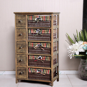 Recyclable Wooden Storage Cabinet <strong>Wicker</strong> Basket <strong>Drawers</strong> - Product Image 6