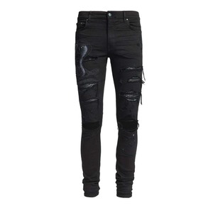DiZNEW <span class=keywords><strong>Pantalon</strong></span> en jean noir serpent cousu sur mesure pour homme - Product Image 1