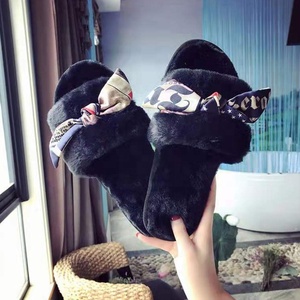 2019 nuovo stile personalizzato logo presentazione sandali bowknot pelliccia pantofole albicocca <span class=keywords><strong>di</strong></span> colore <span class=keywords><strong>Peluche</strong></span> Piatto Sandali Scivolo Coperto Pantofole - Product Image 5