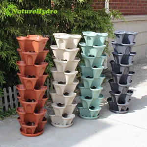 Plastic garden planters flower self watering plant pots vertical tower
