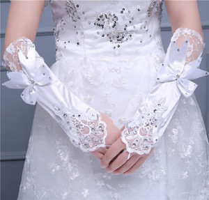 Guanti in pizzo con fiocco senza dita lunghi a gomito economici di alta qualità in vendita calda per <span class=keywords><strong>accessori</strong></span> da sposa MGB15 - Product Image 1