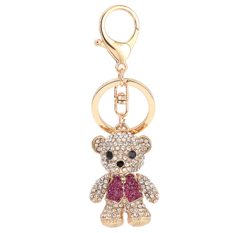Wholesale in stocks exquisite metal Bag charms Accessory women 3D cute metal rhineston bear keychain