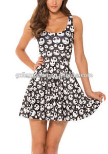 2015 OEM mujeres con estilo ocasional de Digital Print <span class=keywords><strong>vestido</strong></span> plisado, sin mangas cabezas del cráneo <span class=keywords><strong>vestido</strong></span> - Product Image 1
