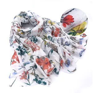 多种类型的花卉聚酯薄纱围巾，薄纱围巾印花，围巾聚酯薄纱