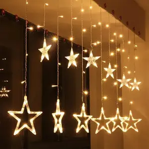 220V Iluminação Do Feriado 138 LED Fada Luzes Cordas Cortina Janela 12 Estrelas Cintilam Guirlanda Decoração Do Casamento Do Natal Luz