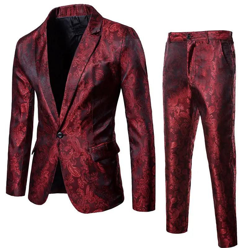 2020 Hot Penjualan Fashion Design Mens Baju Set Blazer Baju + Celana Bisnis Set Warna Solid Slim Gaun