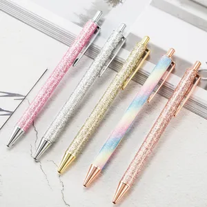 Glitter Bling Fish Scale Mermaid Metal body roller ball pens Retractable Ballpoint Pen cheap promotion black ink pens