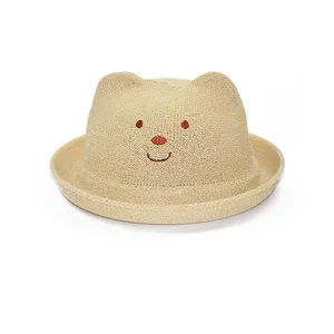 Cat ears children's Korean version of the bear kid summer beach floppy hat baby shade straw hat infant basin hat wholesale