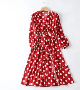 Bellissimi Abiti Casual Coreani per Ragazze, Lunghezza <span class=keywords><strong>Midi</strong></span>, con Volant, Traspiranti, Ecologici, Vita Naturale Stampata a Pois - Product Image 4