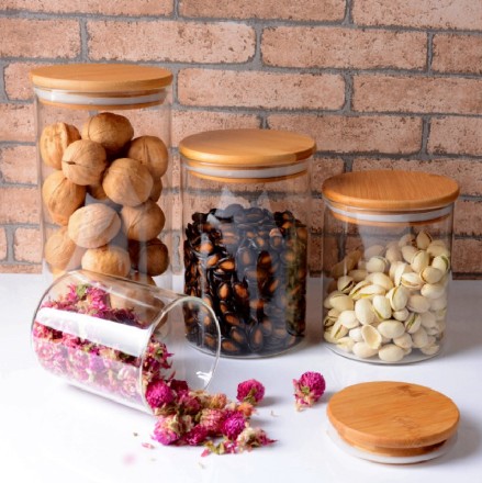 glass jars with wood lid food storage kitchen use food glass jar with lid