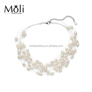 Bijoux de mariage de mariée à la mode Multi couches <span class=keywords><strong>fil</strong></span> de poisson 5-6mm collier de perles baroques - Product Image 1