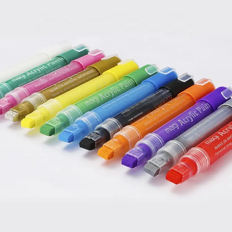 Promosyon 12 renk 10mm siyah kalıcı akrilik boya kalemi kalem seti
