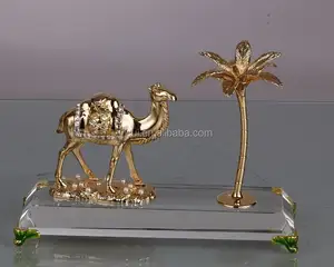 NEW Style High Quality Beautiful 24k Gold plated Camel and coconut tree model with crystal base