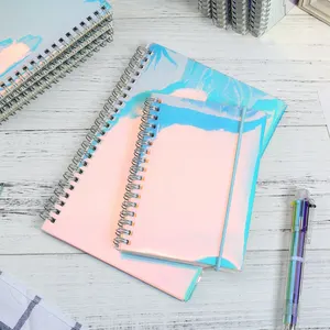 Film Laser Busur Hujan Warna-warni Buku Brilant Siswa Notebook Mengikat Spiral Transparan dengan Perban Elastis