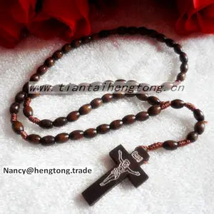 Cavo religioso Collana Del <span class=keywords><strong>Rosario</strong></span> Ovale Brown Perline di Legno Cavo Rosari - Product Image 1