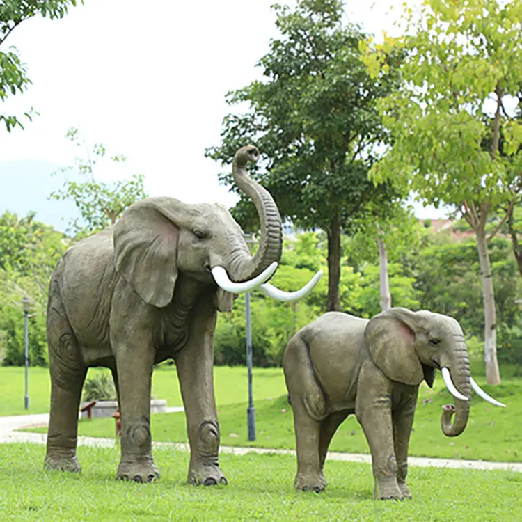 Patung Gajah Resin Ukuran Hidup, Patung Keluarga Gajah Serat Kaca untuk Dekorasi Taman Rumah
