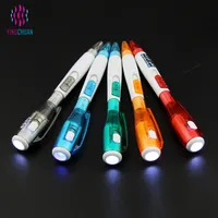 Разноцветная пластиковая шариковая ручка с индивидуальным логотипом и светодиодной подсветкой