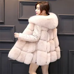 Chaqueta con capucha y cuello de piel para mujer, abrigo de piel sintética con mangas desmontables, abrigo cálido para mujer