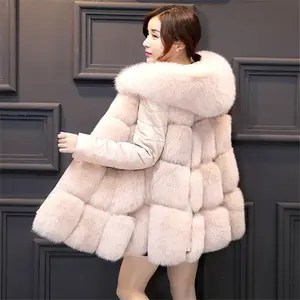 Fashion Winter Bontkraag Capuchon Jas Met Afneembare Pu Lederen Mouwen Vrouwen Warm Faux Fur Jassen