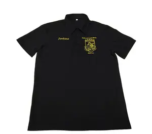 Mens OEM 100% algodão pique 220gsm preto liso com logotipo do clube amarelo e nomes bordados no peito esportes lazer camisa polo