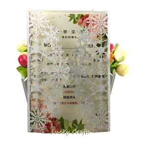 Cartes d'<span class=keywords><strong>invitation</strong></span> effet flocons de neige argentés 1 pièce, cartes de mariage découpées au Laser à paillettes, couverture de poche pour anniversaire - Product Image 3