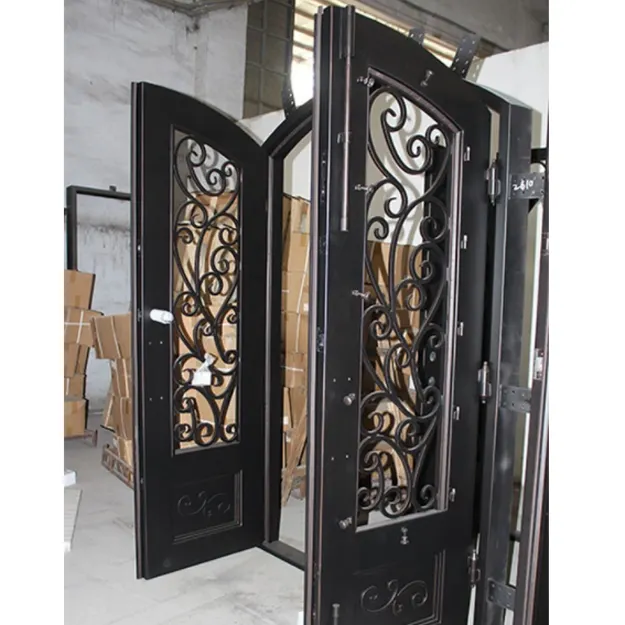 Wrought iron exterior security double steel door